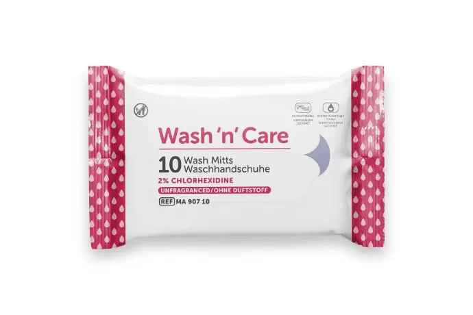 MA-907 10  Wash n´Care Waschhandschuhe mit 2% Chlorhexidin